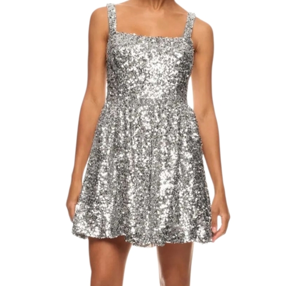 Sachin + Babi Quinn Silver Metallic Sequins Mini Dress 4 Party Glittery Shimmery - Picture 1 of 16